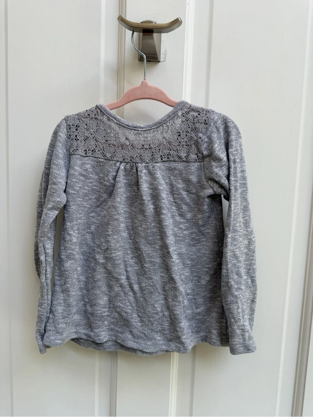 The Children's Place Girls 4T Gray Long Sleeve Top Blouse Lace Shoulder Detail
